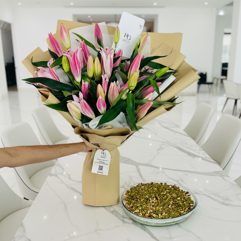 باقة ورد مع كيك فستق رقم.13814