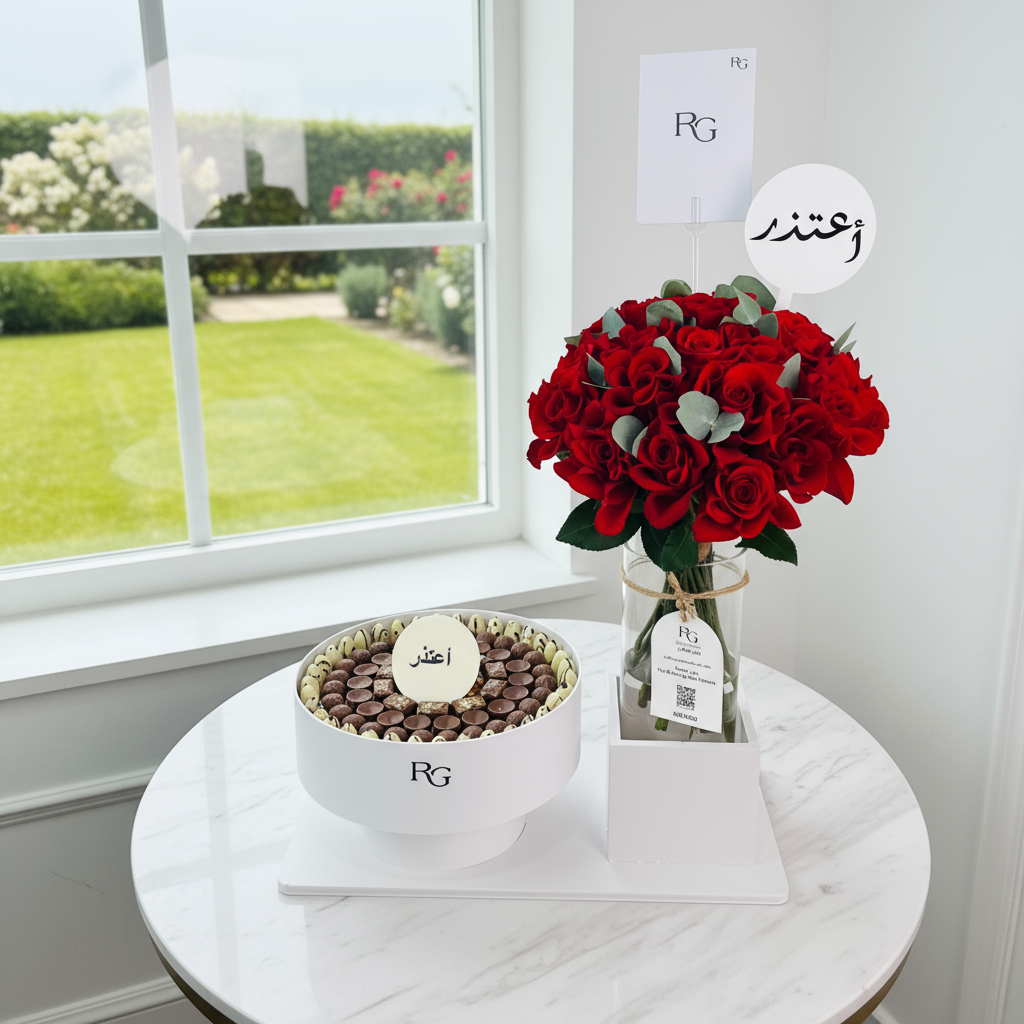 فازة ورد مع شوكولاته رقم.20245