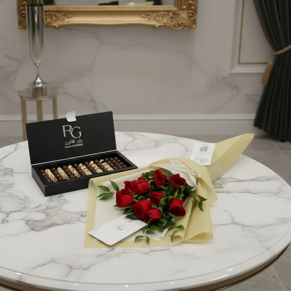 باقة ورد وشكولاته بلجيكي فاخرة على شكل بيض رقم.7851