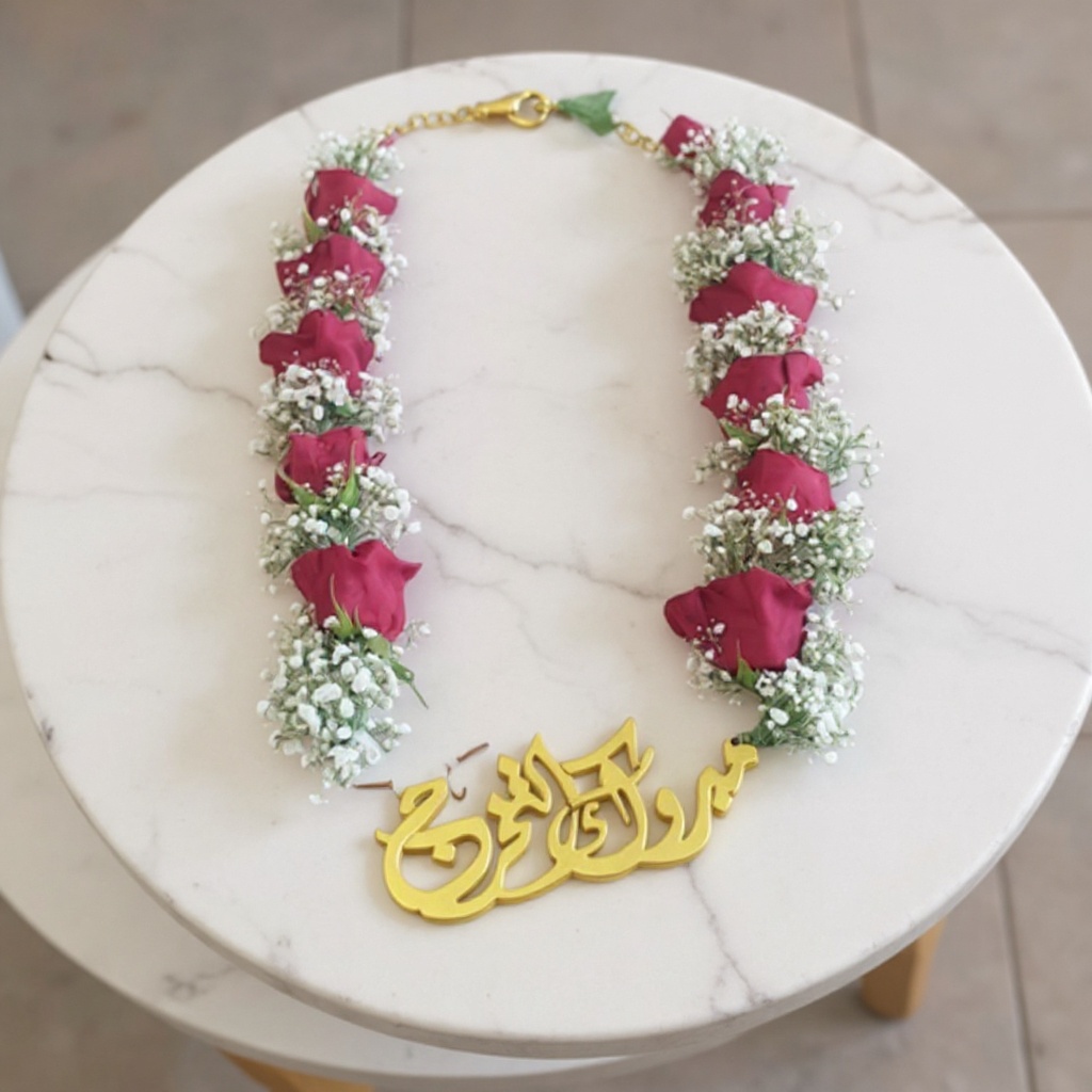 عقد ورود حمراء مع اسم اكريليك للتخرج رقم.3893