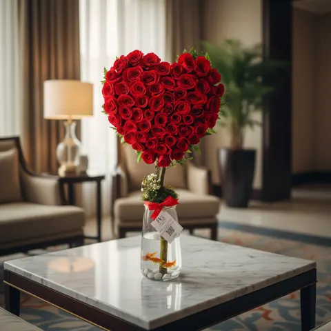 باقة ورود حمراء على شكل قلب مع اسماك زينة رقم.3046