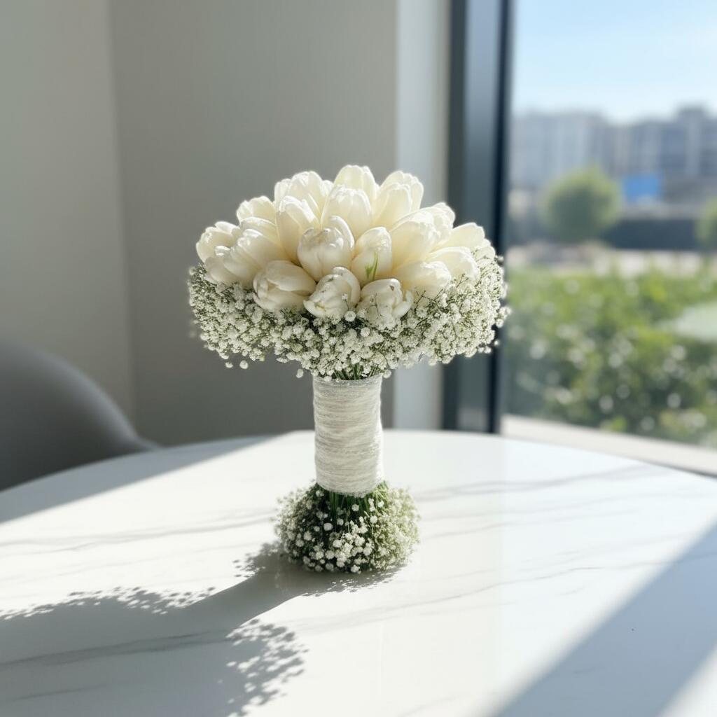 مسكة عرس من التوليب والجبسوفيلا للعروس رقم.6413
