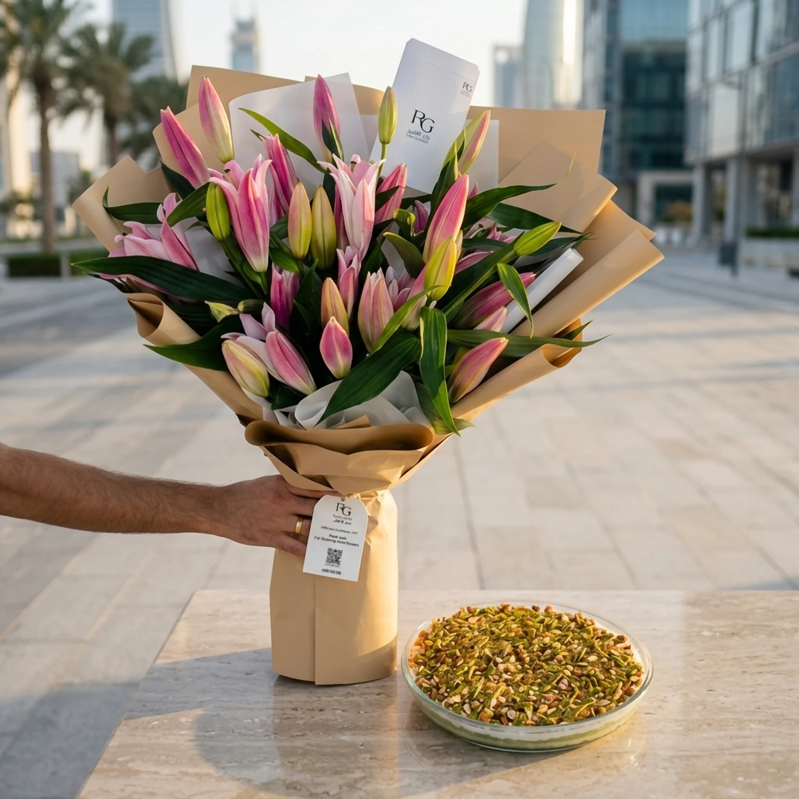باقة ورد مع كيك فستق رقم.13814