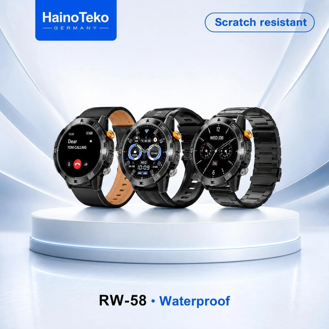 سا��ة هاينو تيكو الذكية المقاومة للماء بشاشة AMOLED مع 3 أزواج من الأساور - RW-58 رقم.27272