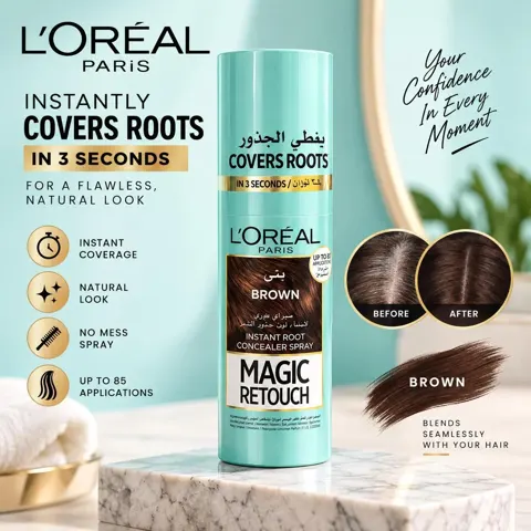 بخاخ ماجيك ريتوتش لإخفاء جذور الشعر الفوري من لوريال باريس (بني) 75ml رقم.29571